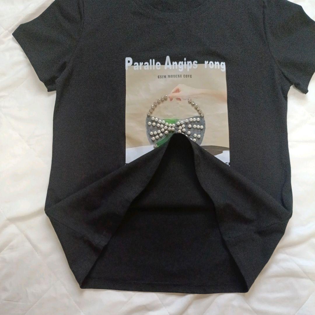 新品 reve bleu ラインストーン&パール Tシャツ 半袖 ティシャツ 黒 — image 4