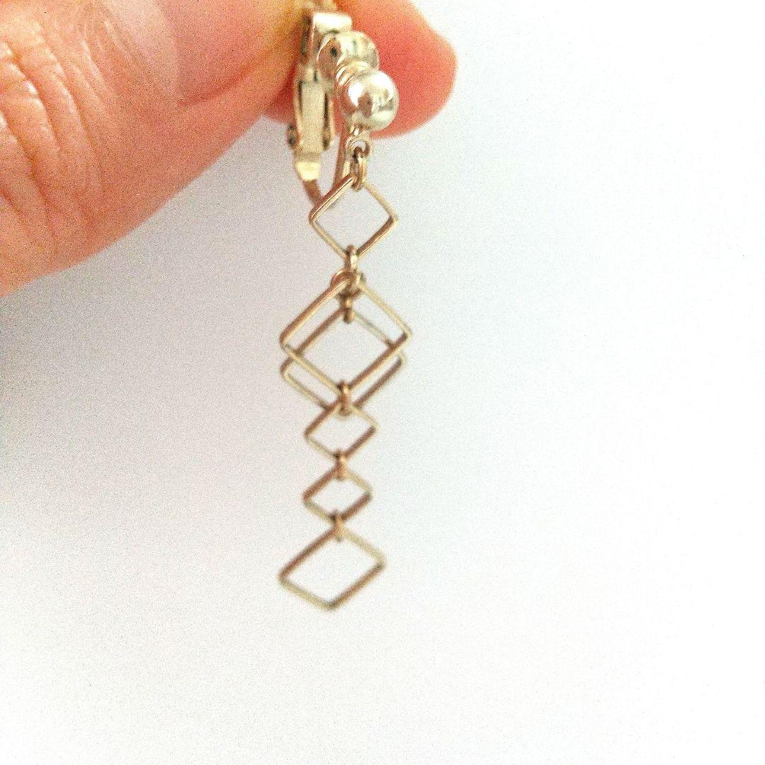 ハンドメイド スクエアモチーフイヤリング ゴールド — image 2