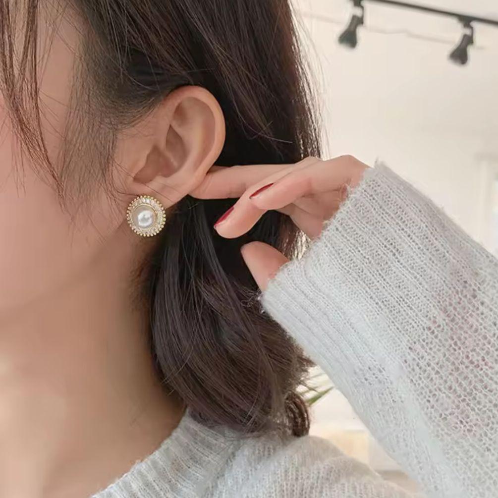 パール ラインストーン 上品 クラシック イヤリング ゴールド — image 3