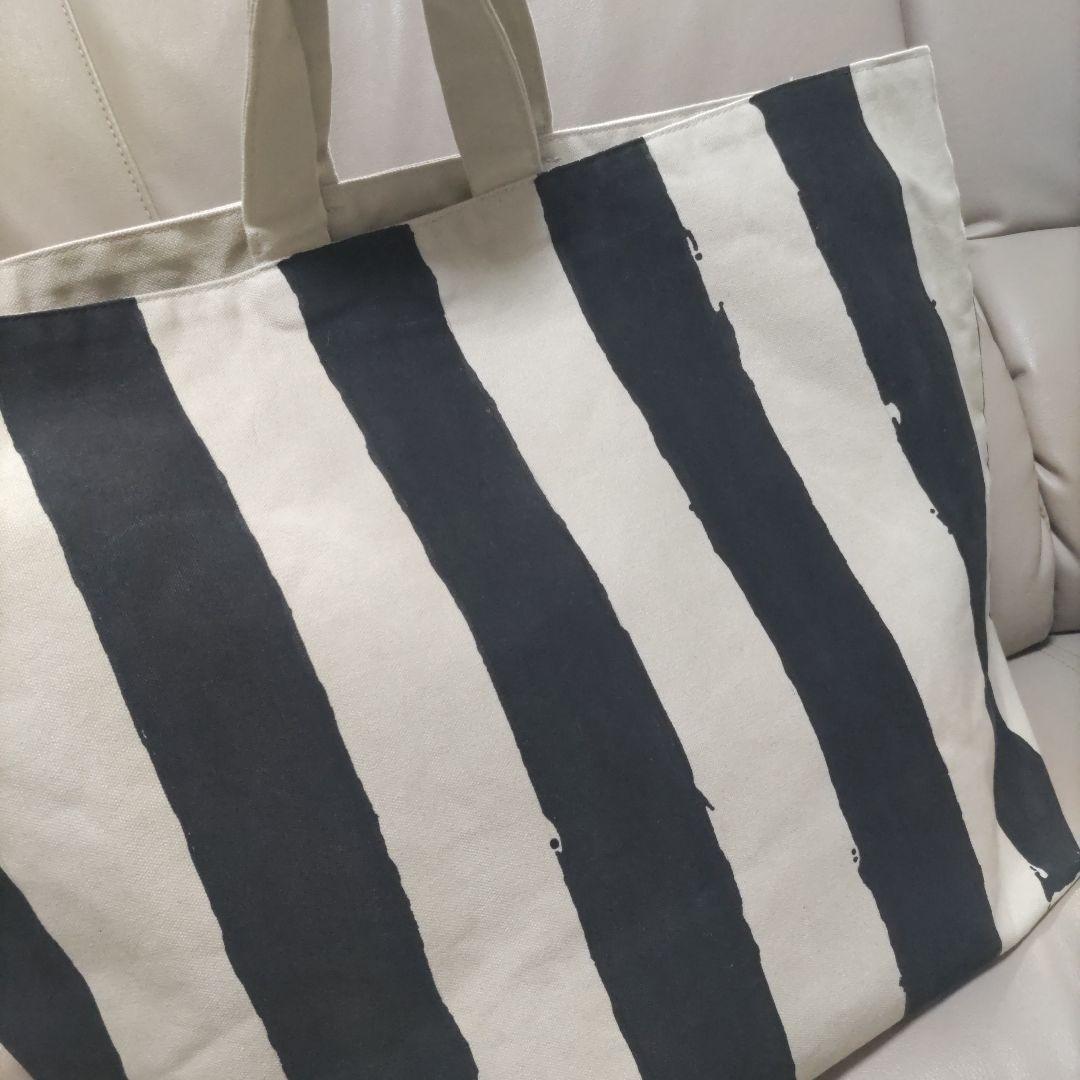 SALE♪美品♡作家バック1点物♪縦ストライプ柄 キャンバストート ビックサイズ — image 3