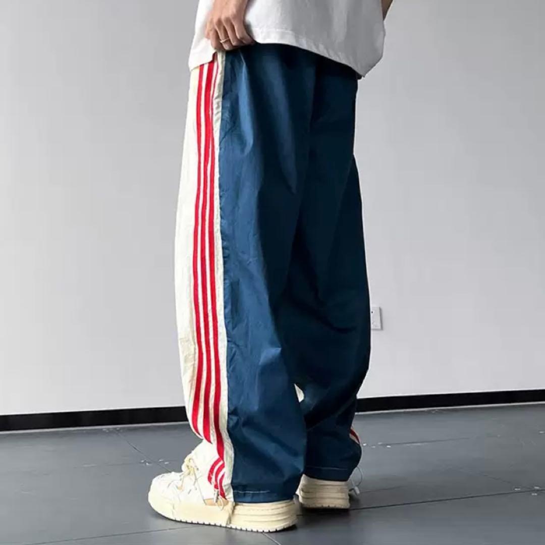 トラックパンツ ネイビー ストライプ ジャージ パンツ XL ダンス　バイカラー — image 2