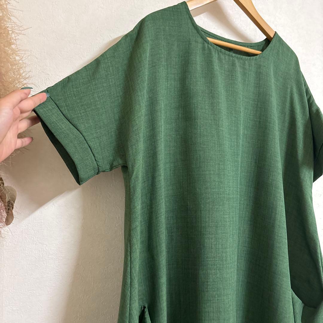 コクーンワンピース 半袖 グリーン ナチュラル — image 2
