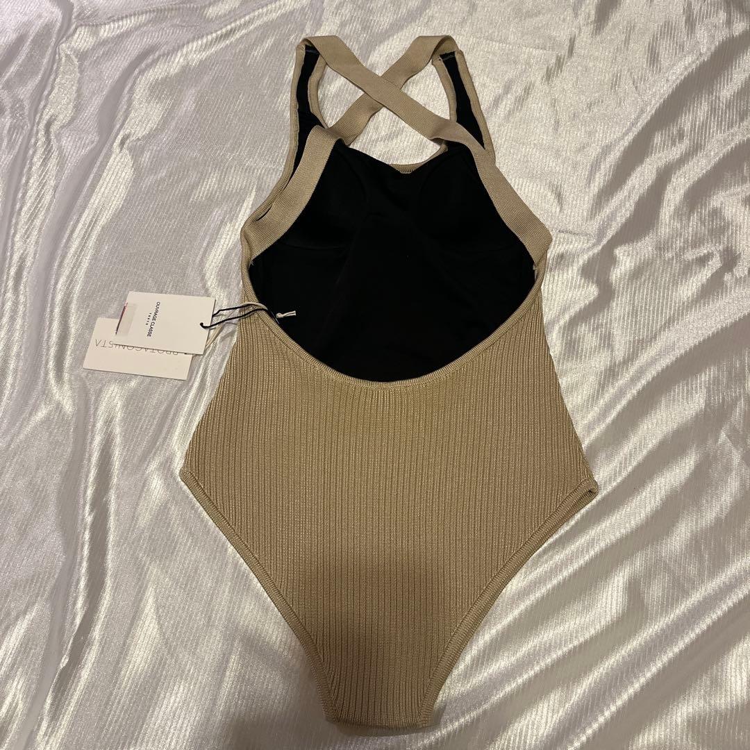 未使用・タグ付き プロタゴ二スタ リブニットワンピース水着 ゴールドベージュ — image 4