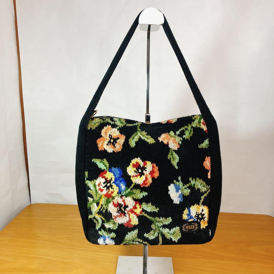 まずまず美品】FEILER フェイラー 花柄 シュニール織 ショルダーバッグ — image 2