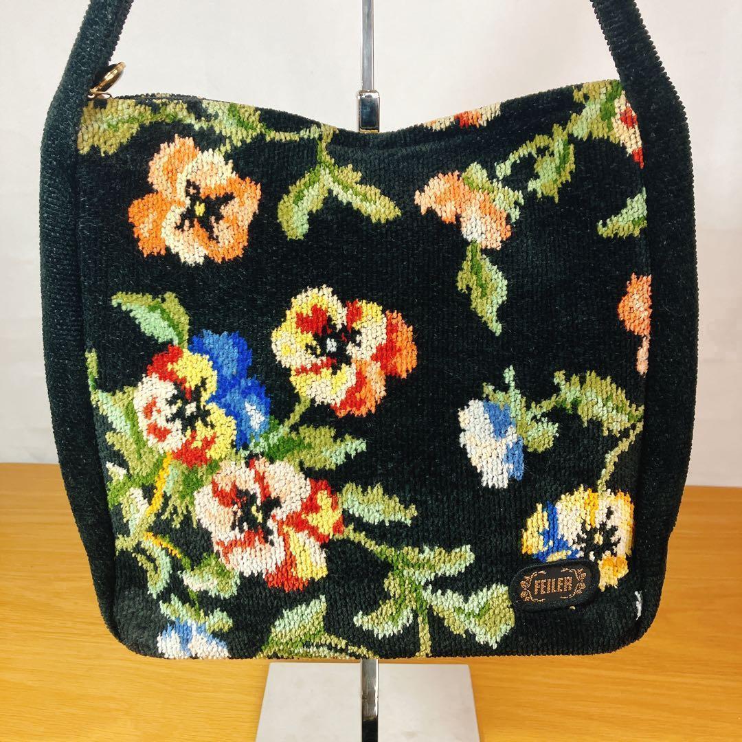 まずまず美品】FEILER フェイラー 花柄 シュニール織 ショルダーバッグ — image 3