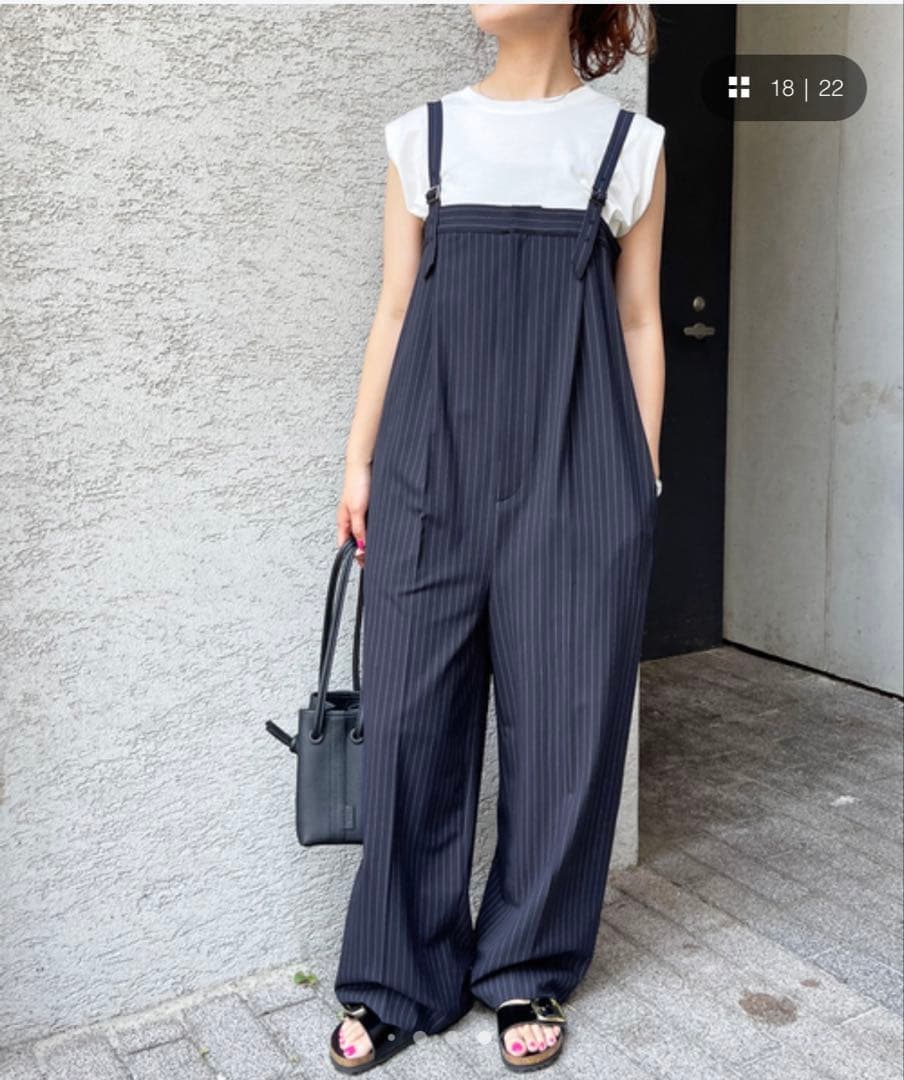 【美品】Spick & Span ベアオールインワン ストライプ ネイビー38 — image 3