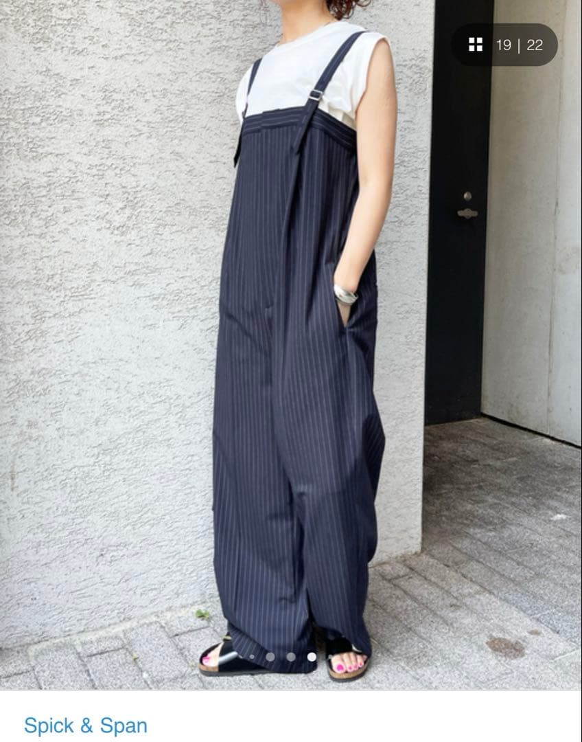 【美品】Spick & Span ベアオールインワン ストライプ ネイビー38 — image 4