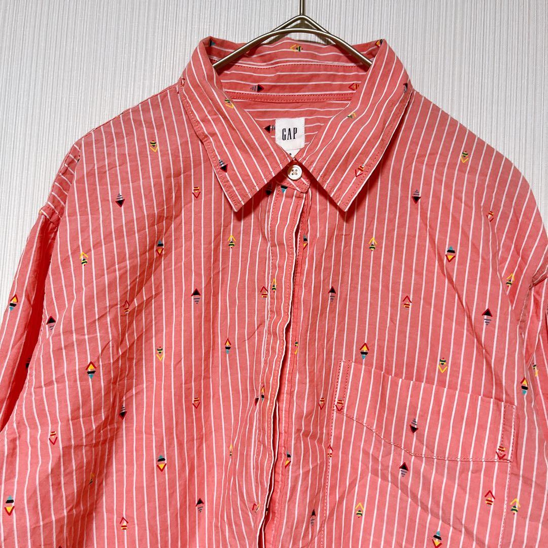 美品✨ギャップ Gapストライプ 総柄 シャツ長袖 チュニック L 白 綿 — image 2