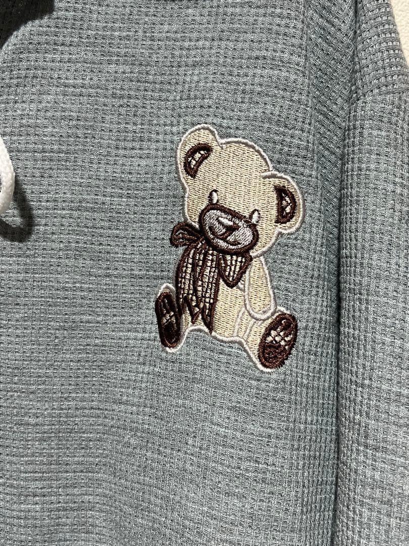 TF008 STUDIO クマ刺繍 ワッフル 半袖 ポロシャツ レースアップ L — image 2