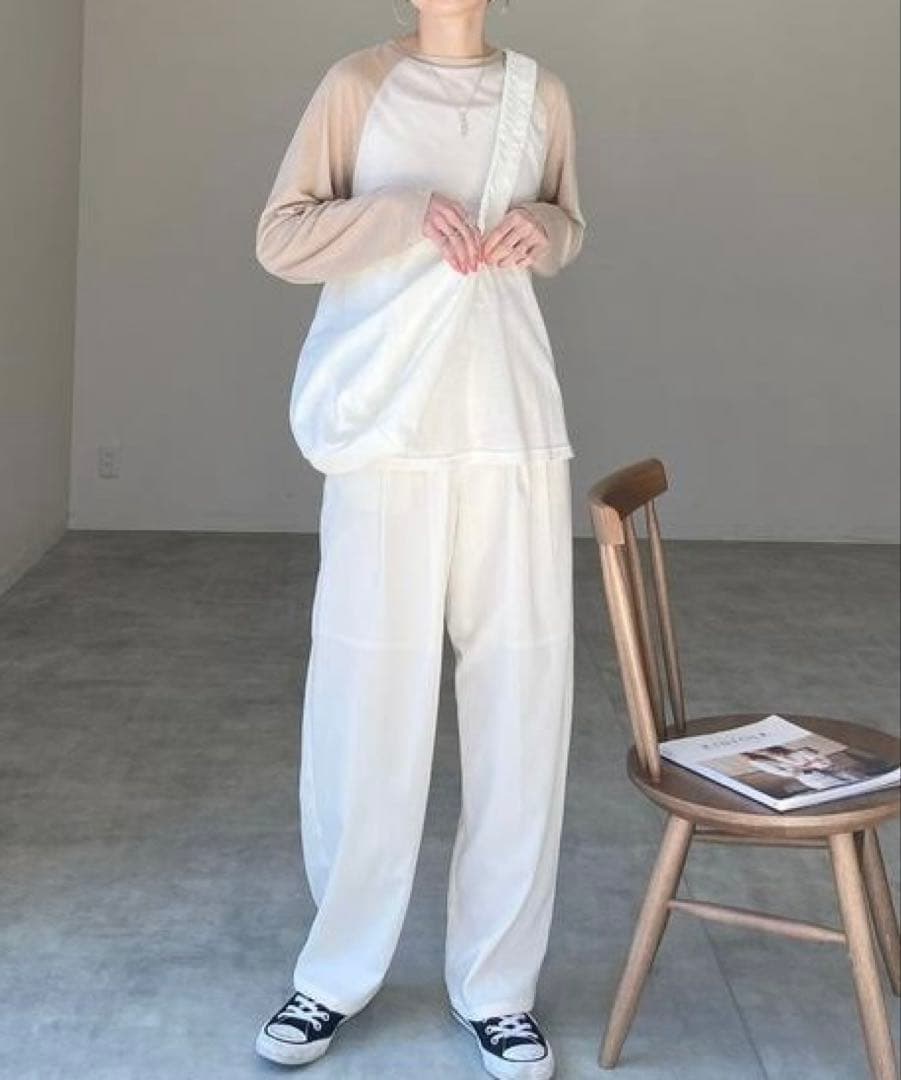 She's Closet クルーネック長袖配色シアーラグランスリーブロンT — image 2
