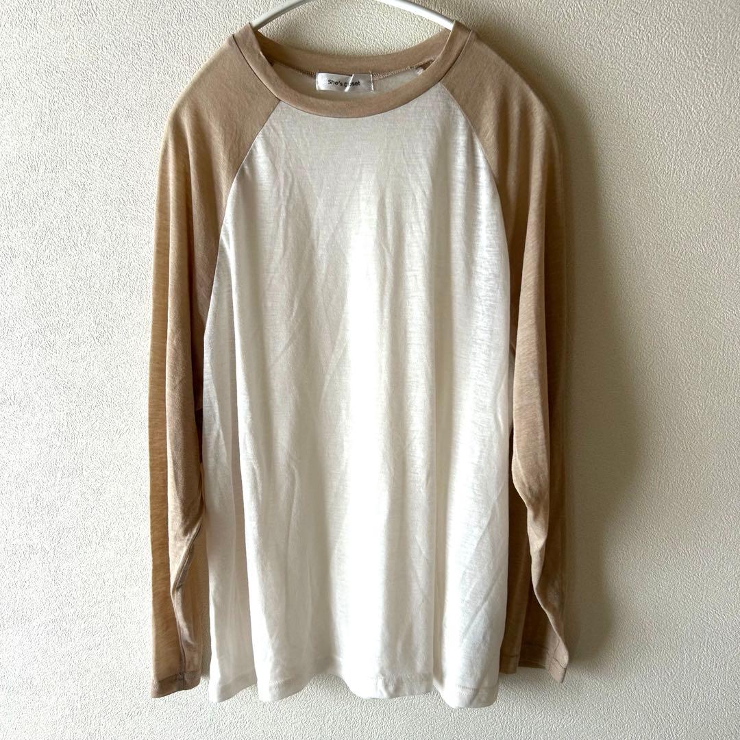 She's Closet クルーネック長袖配色シアーラグランスリーブロンT — image 4