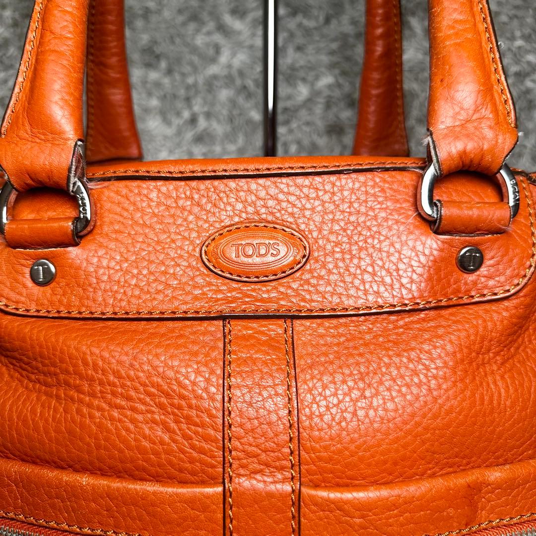 【美品】TOD'S　トート　ボストンバッグ　A4 大容量　シボ　オレンジ — image 3