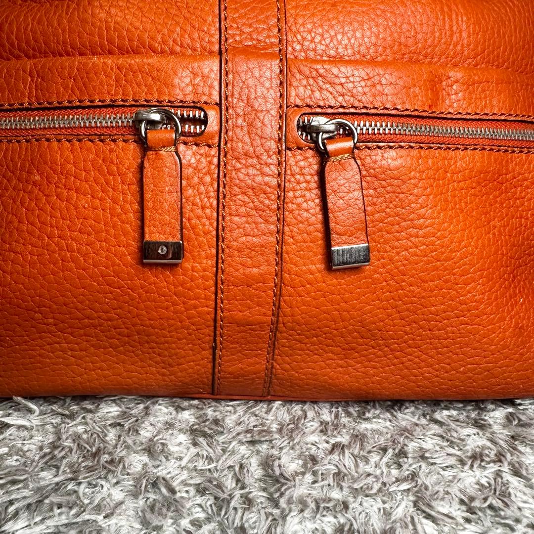 【美品】TOD'S　トート　ボストンバッグ　A4 大容量　シボ　オレンジ — image 4