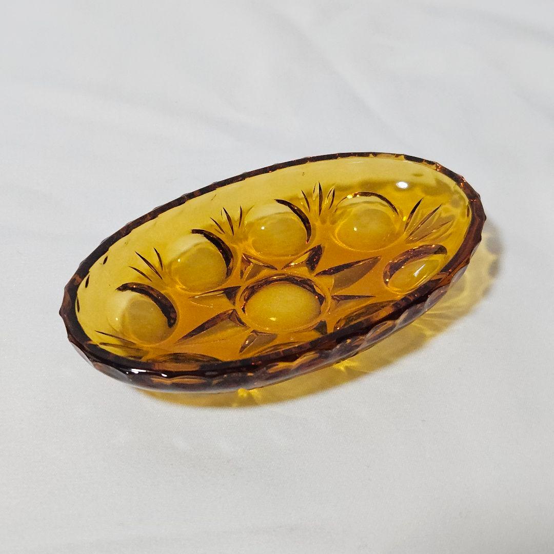 《美品》ADERIA アデリアルック アンバーガラス 楕円皿 豆皿 2枚 — image 2