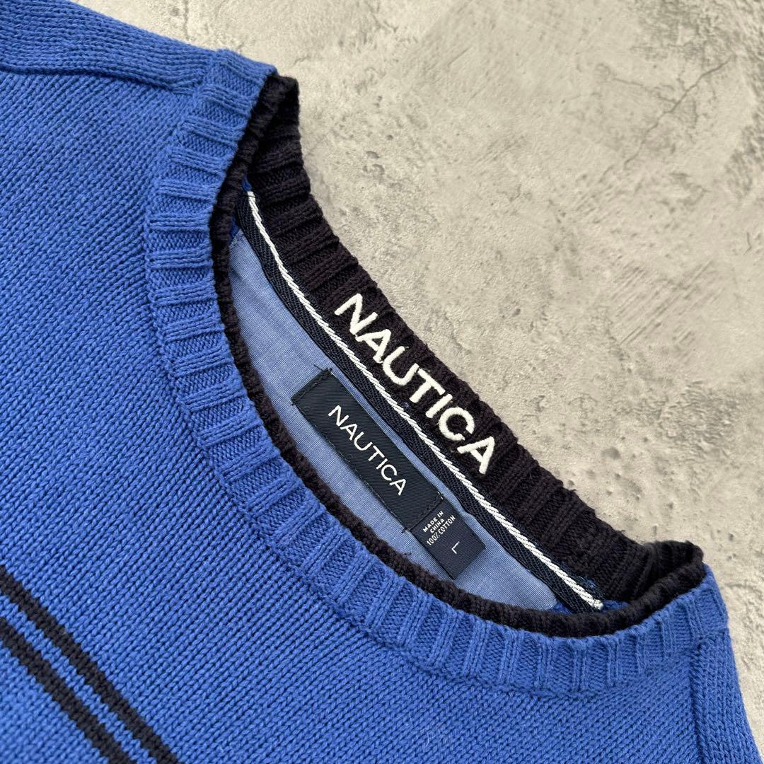 【NAUTICA】ノーティカ（L）コットンニット＊胸ロゴ刺繍＊ボーダー＊セーター — image 4