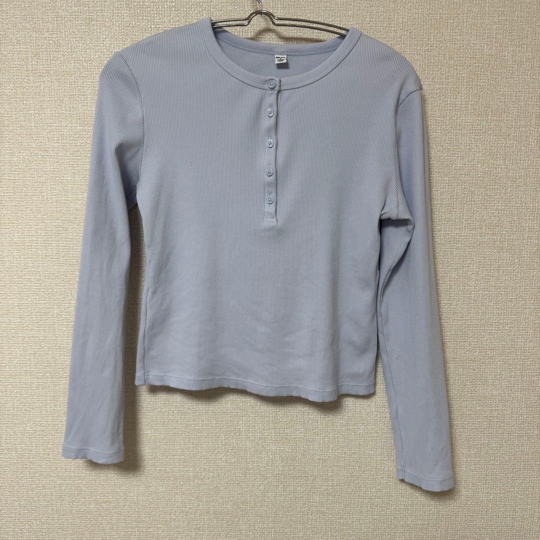 UNIQLO リブヘンリーネックT 長袖 ライトブルー M — image 2