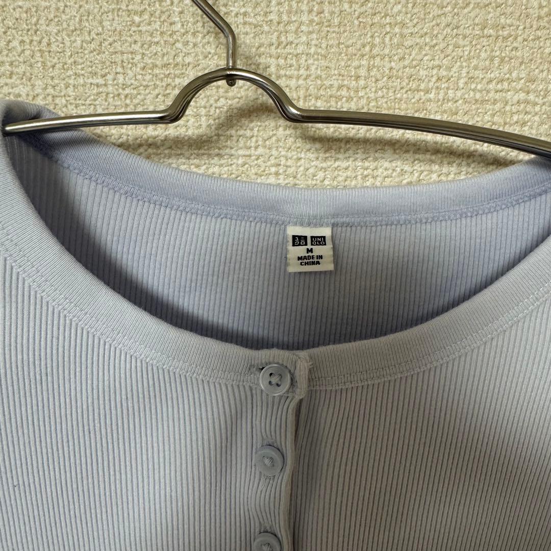UNIQLO リブヘンリーネックT 長袖 ライトブルー M — image 3