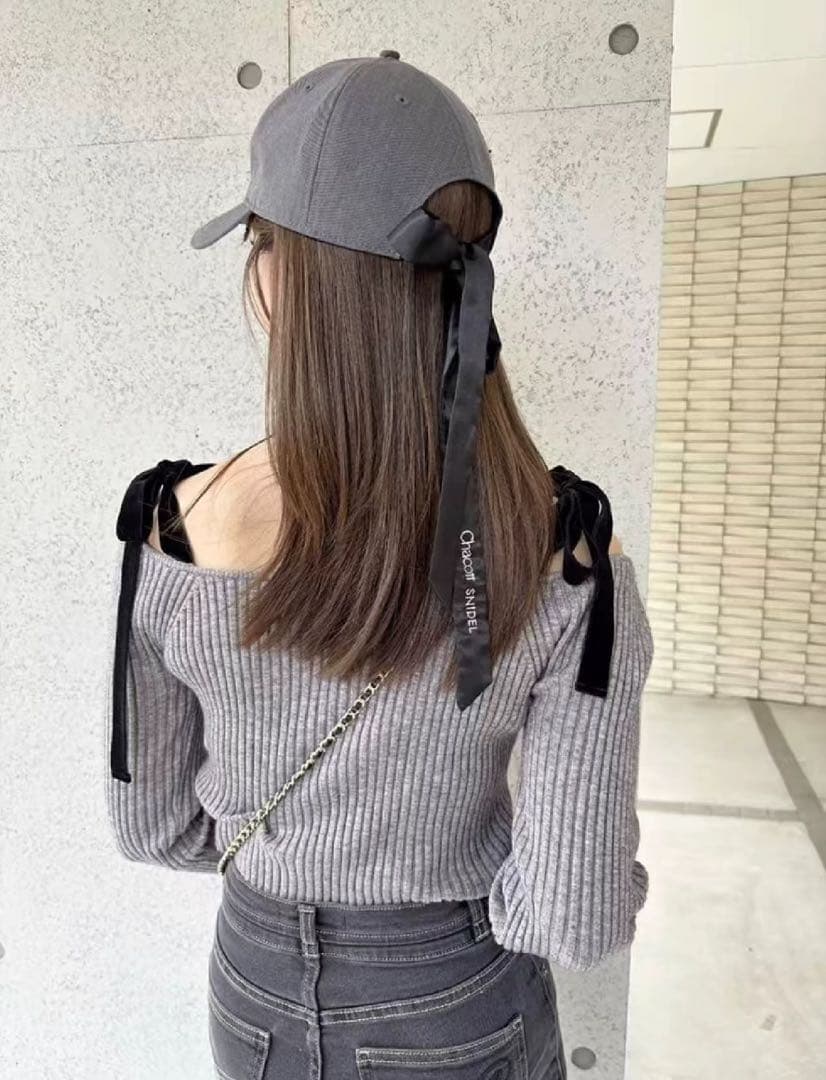 SNIDEL×Chacott コラボキャップ グレー 刺繍ロゴ　リボン付き — image 2