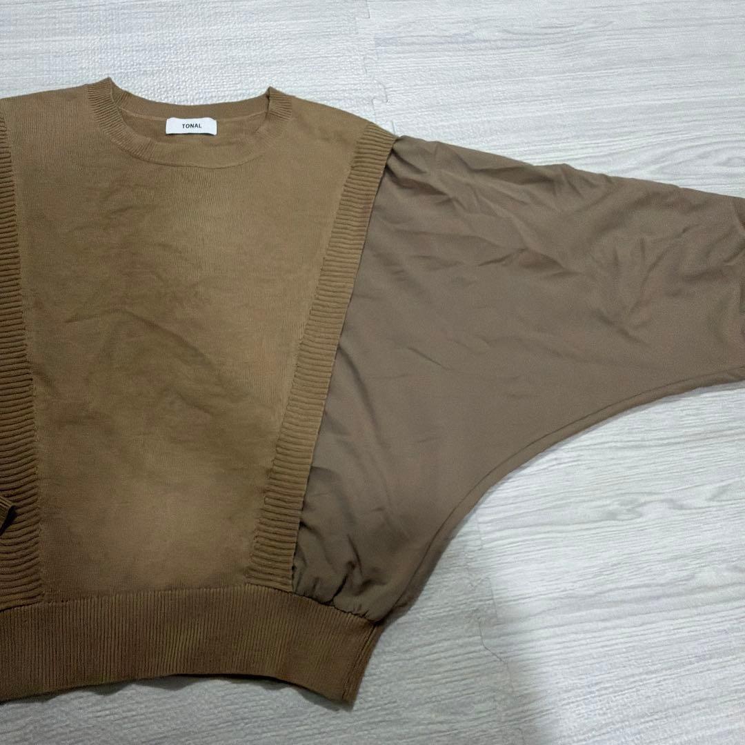 TONAL トーナル 長袖 ドッキングプルオーバー ニット ブラウン 38 — image 2