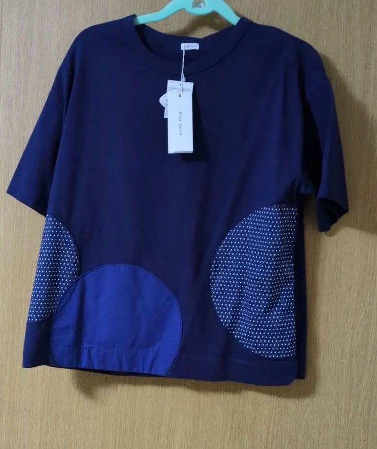 Bliss bunch ドット柄切替Tシャツ ネイビー — image 2