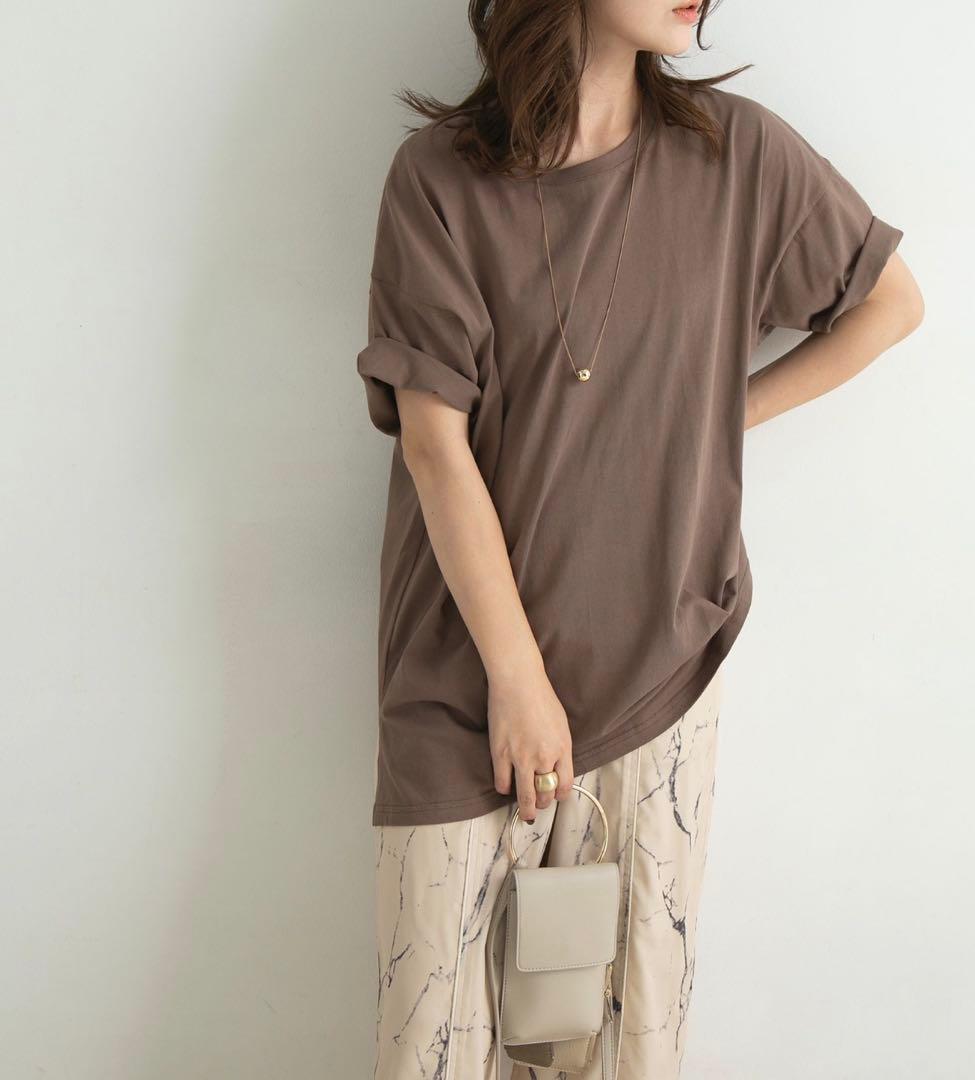 レクタングル オーガニックコットン バックプリント Tシャツ ブラウン　半袖 — image 2