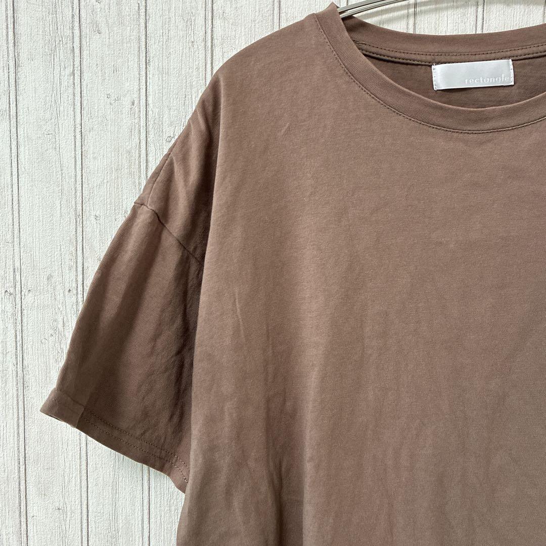 レクタングル オーガニックコットン バックプリント Tシャツ ブラウン　半袖 — image 4