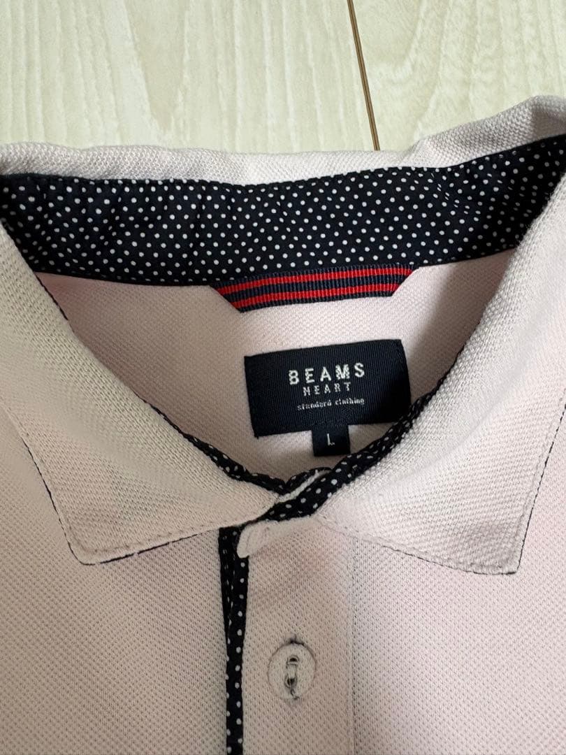 BEAMS HEART 半袖 ポロシャツ L ピンク 袖ボタン 紺ドット — image 2