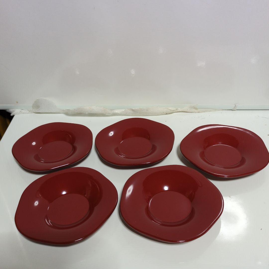 たち吉梅型茶托5枚セット 朱色 漆器風 — image 2