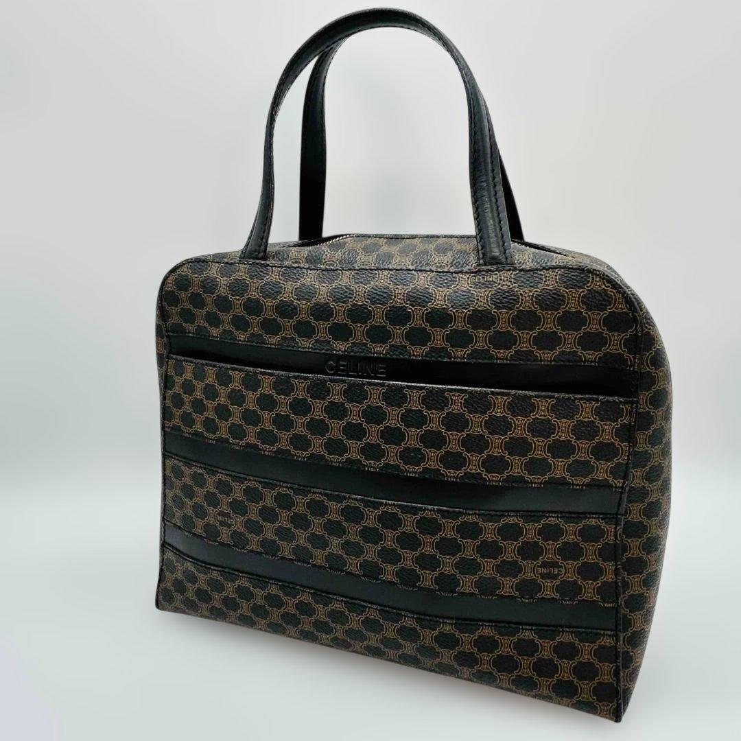 CELINE 黒マカダム PVC レザー ハンドバッグ ブラック ブラウン — image 2
