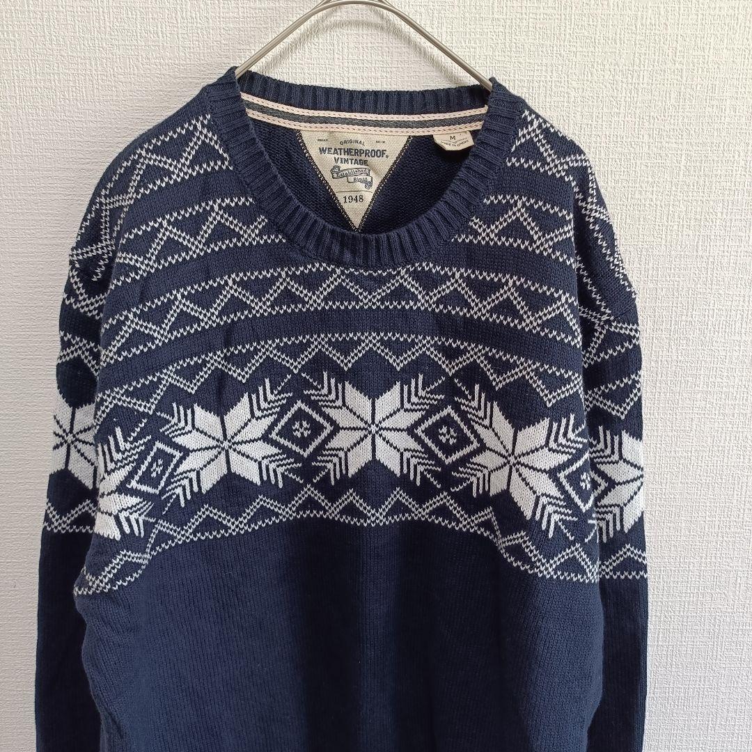 ❤ウェザープルーフ ニット クルーネック ノルディック M 紺 綿 お出かけ — image 4