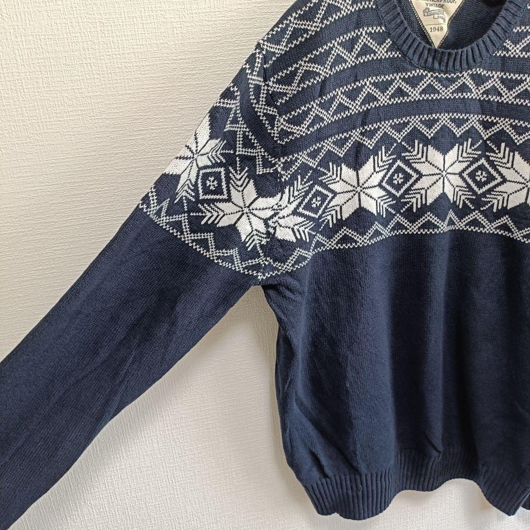 ❤ウェザープルーフ ニット クルーネック ノルディック M 紺 綿 お出かけ — image 5