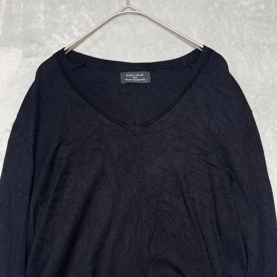 ZARA MAN ザラVネック ニット セーター S 黒 薄手 タイト シンプリ — image 2