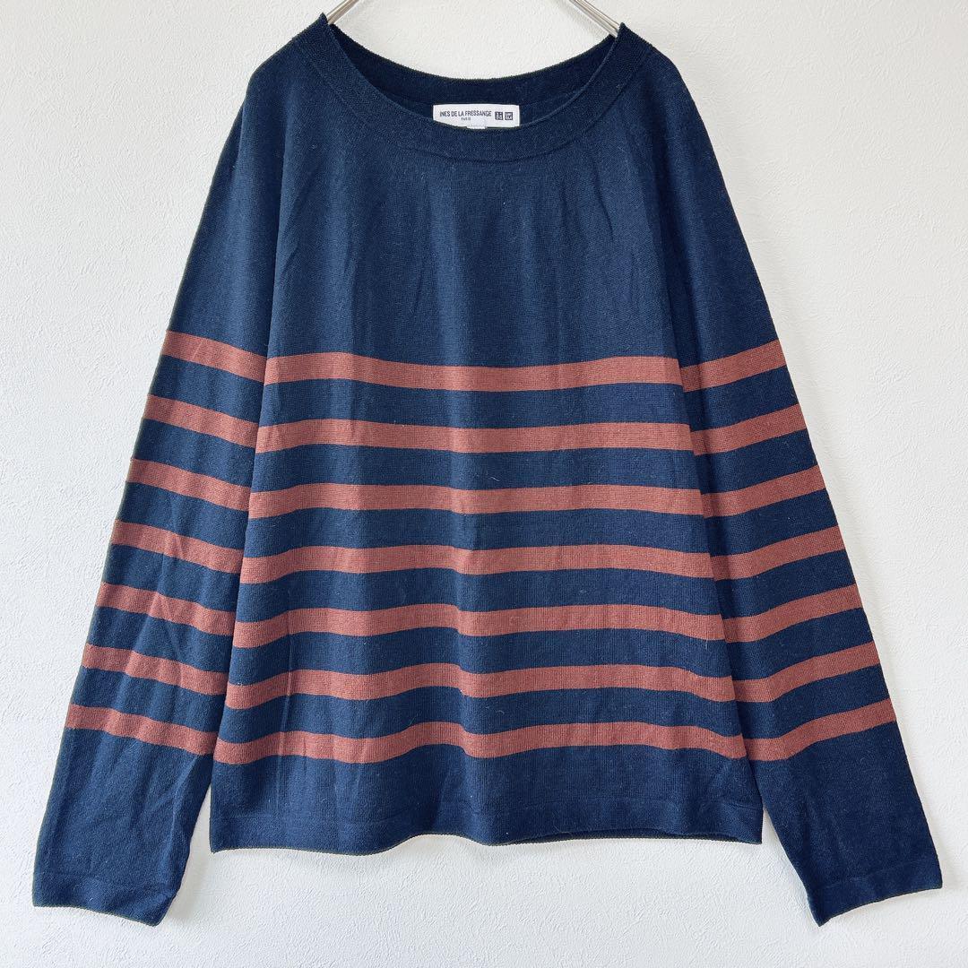 ユニクロ イネス コラボ ボーダーニット XL ネイビー/ブラウン ゆったり — image 2