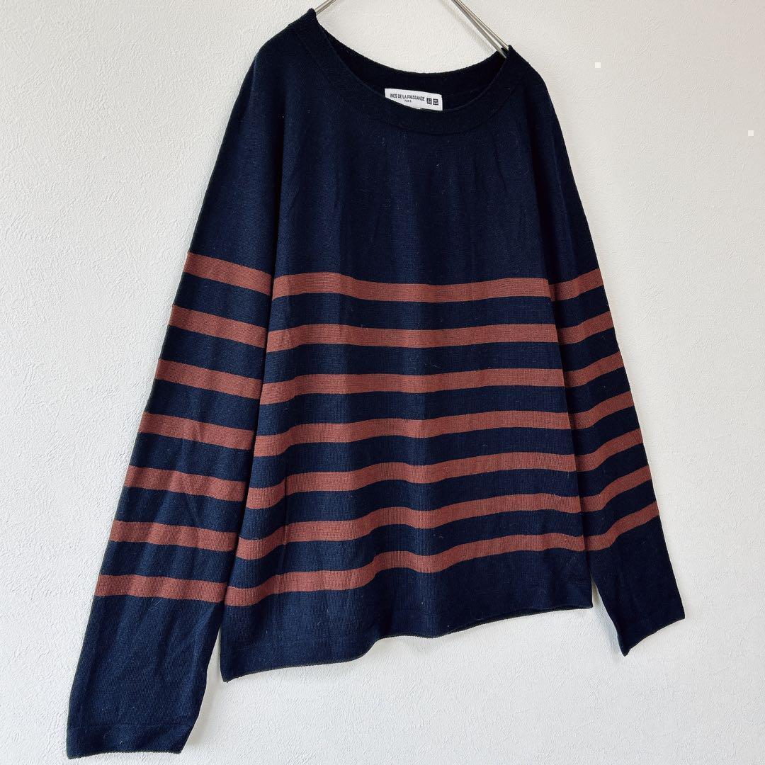 ユニクロ イネス コラボ ボーダーニット XL ネイビー/ブラウン ゆったり — image 3