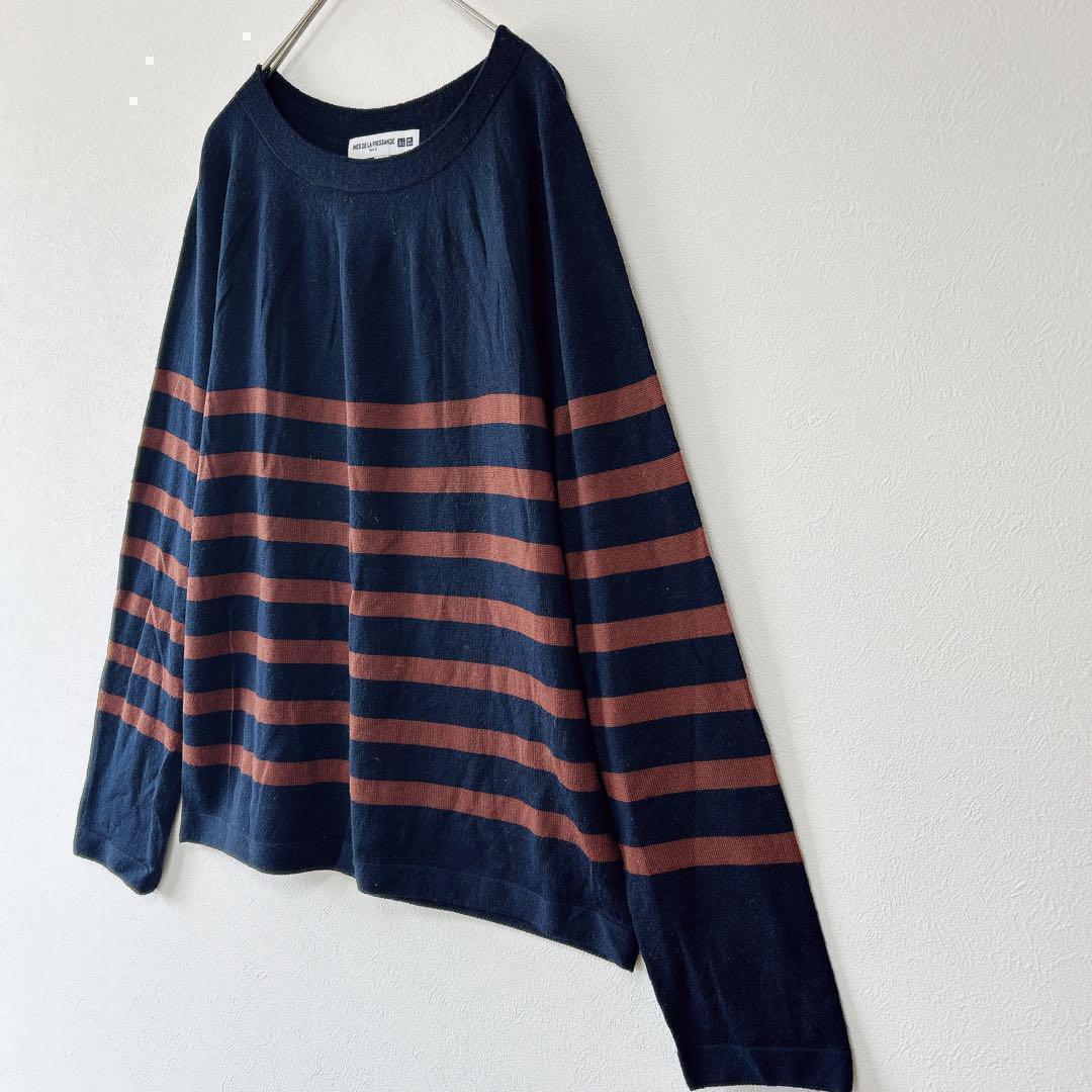 ユニクロ イネス コラボ ボーダーニット XL ネイビー/ブラウン ゆったり — image 4