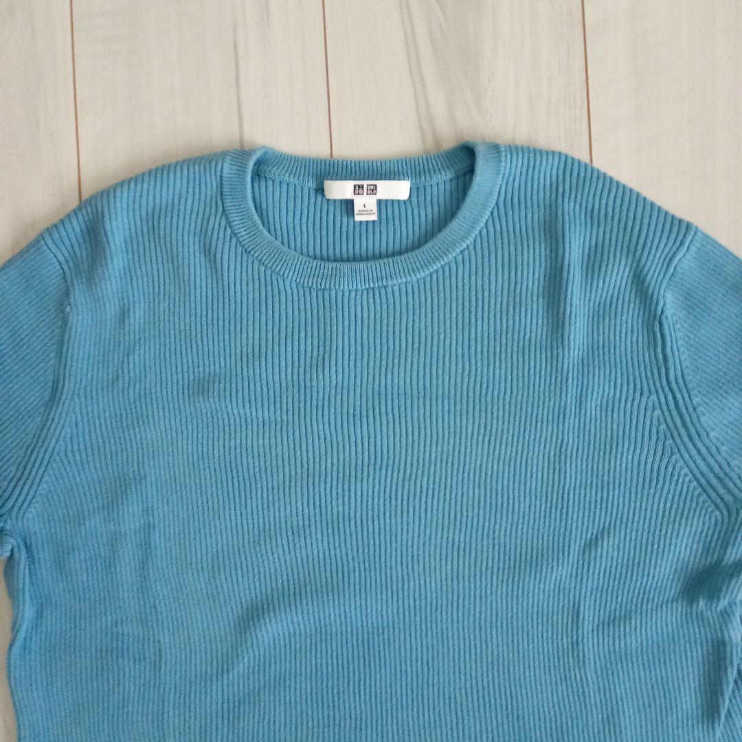 【ᒪサイズ】レディース Tシャツ 半袖 　ニット　ブルー — image 2