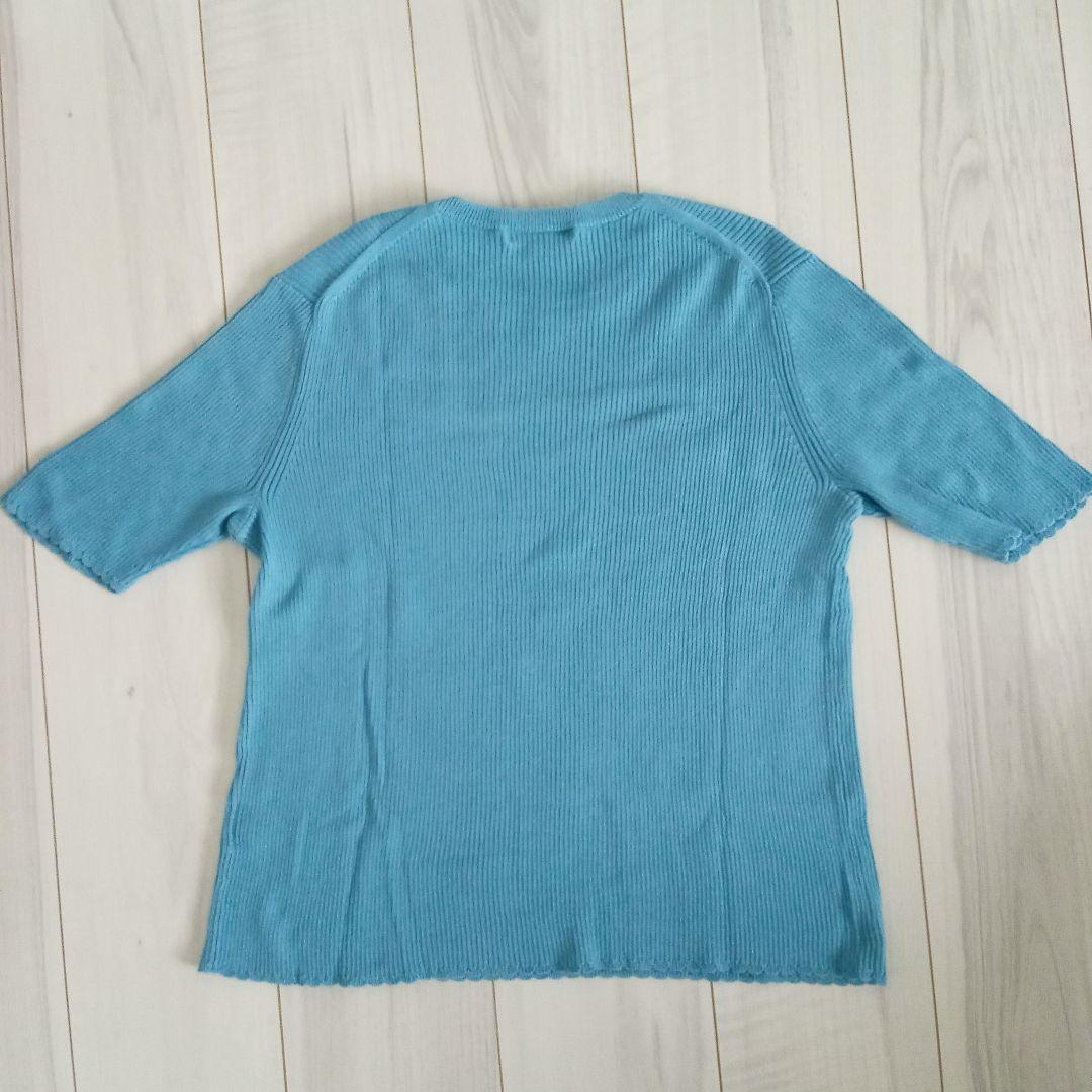 【ᒪサイズ】レディース Tシャツ 半袖 　ニット　ブルー — image 3