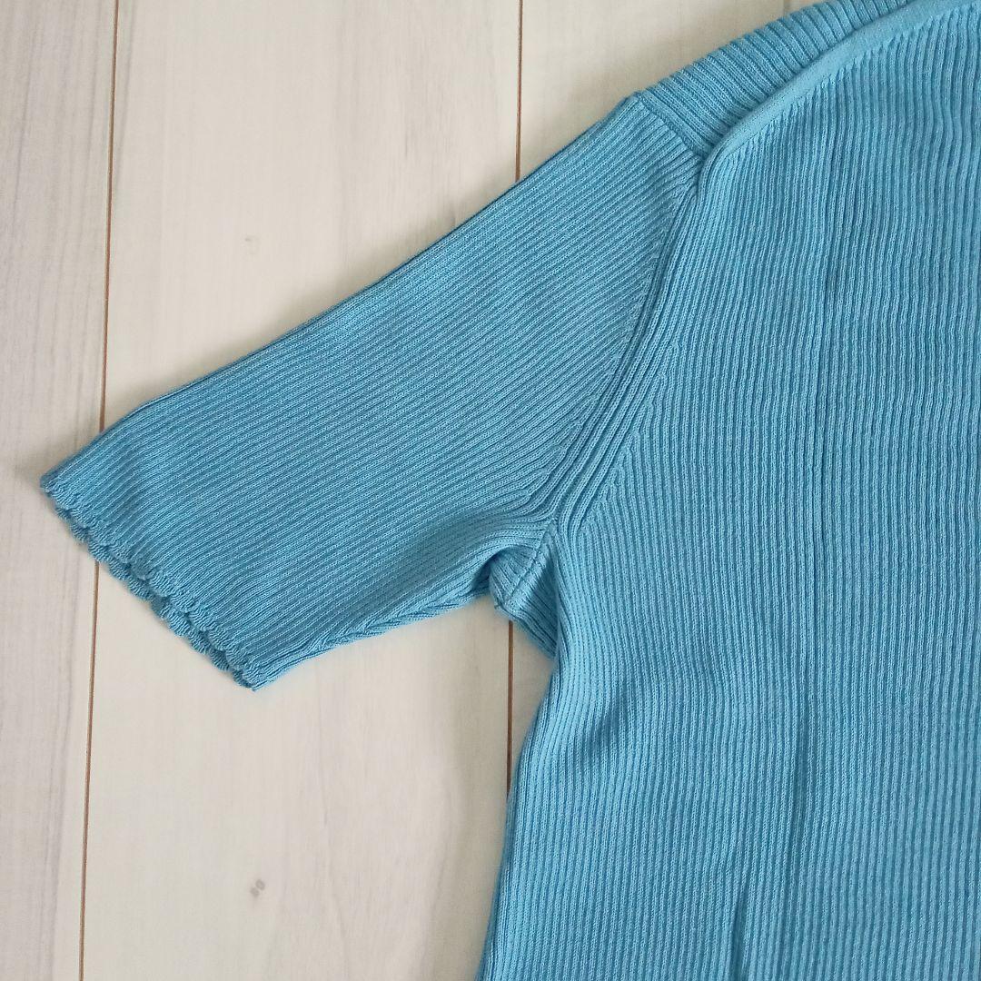 【ᒪサイズ】レディース Tシャツ 半袖 　ニット　ブルー — image 4