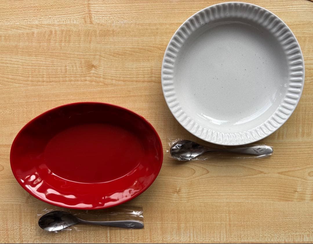 金麦 あいあいカレー皿2枚 スプーン2本 ガラス大皿2枚 新品未使用 — image 2