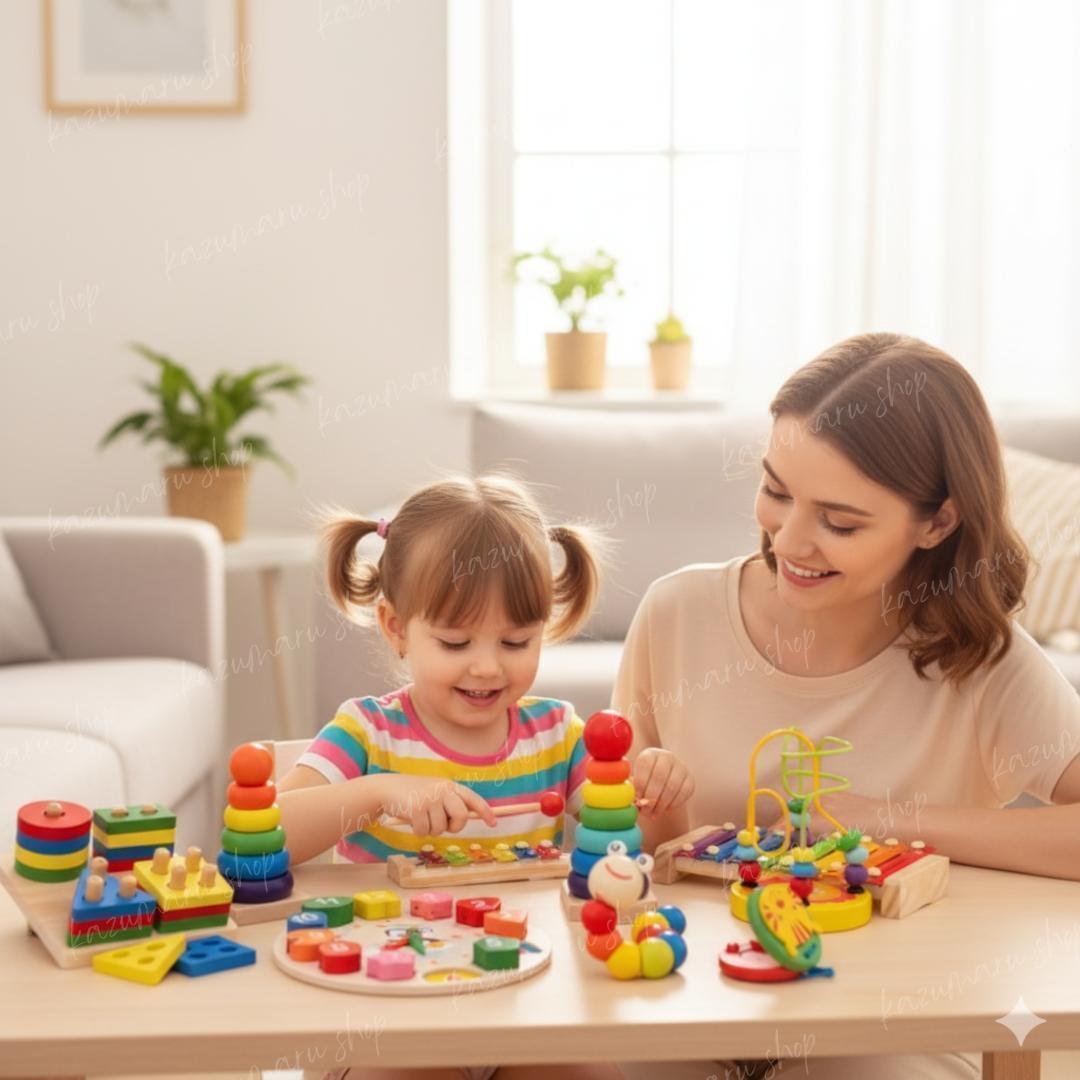 木のおもちゃ9点セット 天然木 知育楽器 カラフル 3歳誕生日 五感育成 新品 — image 2