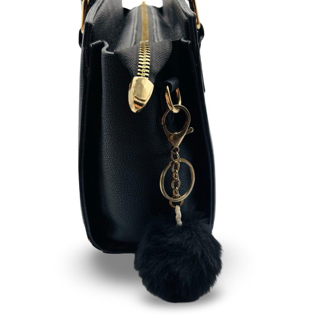 CHASLER&KHTTE 2WAY ハンドバッグ ショルダー 黒 ポンポン付き — image 2
