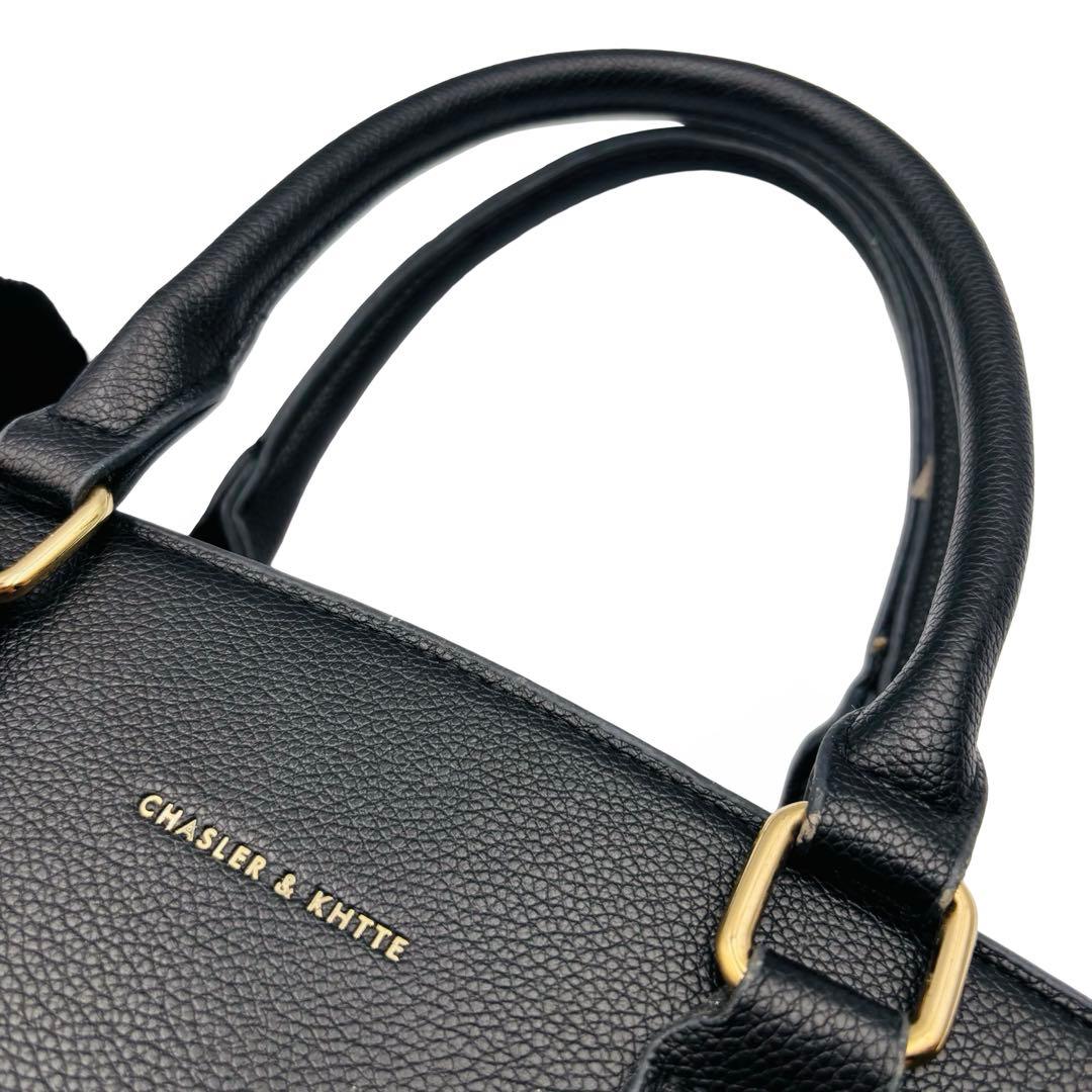 CHASLER&KHTTE 2WAY ハンドバッグ ショルダー 黒 ポンポン付き — image 4