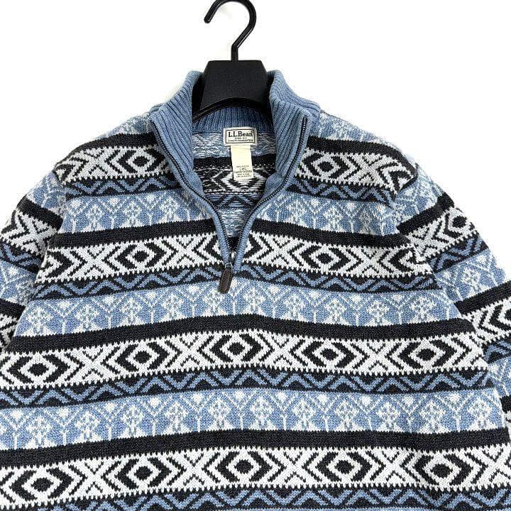 L.L.Beanノルディック柄 ハーフジップ ニット セーター L レトロ 雪柄 — image 2