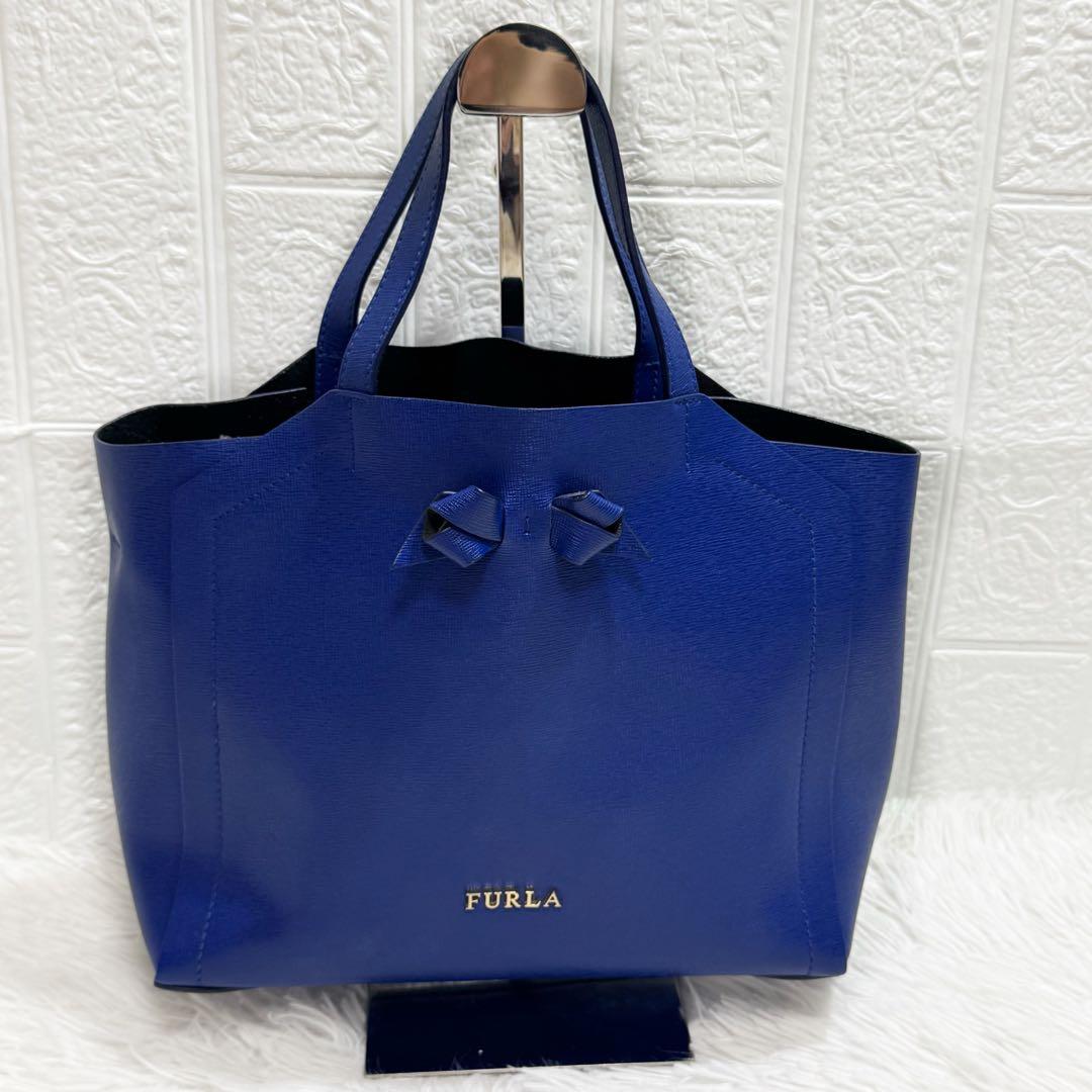 FURLA フルラ　トートバッグ　ハンドバッグ　青系　腕かけ — image 3