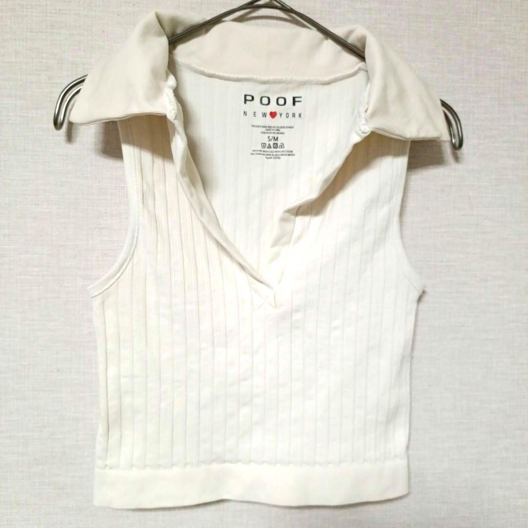 POOF NEW YORK【S/M】襟付き リブニット ノースリーブ アイボリー — image 4