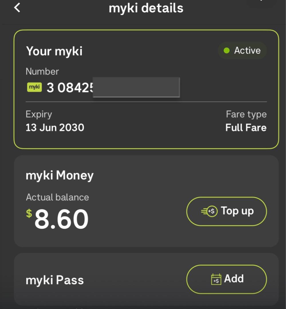 myki カード 交通系ICカード　残金8.6ドル　メルボルン — image 3