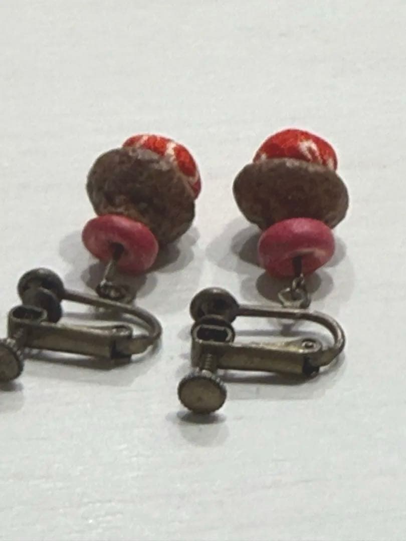 昭和レトロ どんぐりモチーフ イヤリング ハンドメイド風 ヴィンテージ和柄 布製 — image 4