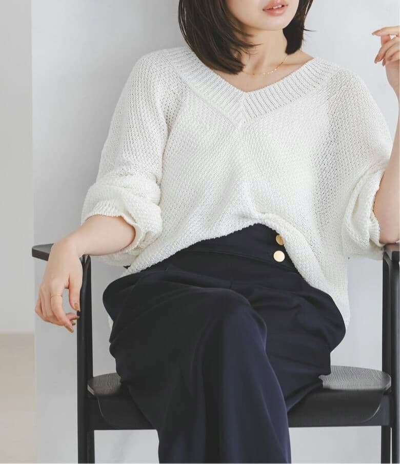 【新品・タグ付き】ノーブルのペーパーヤーンVネック プルオーバー — image 2