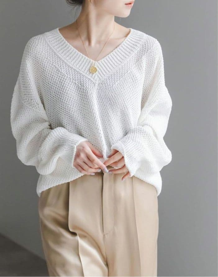 【新品・タグ付き】ノーブルのペーパーヤーンVネック プルオーバー — image 3
