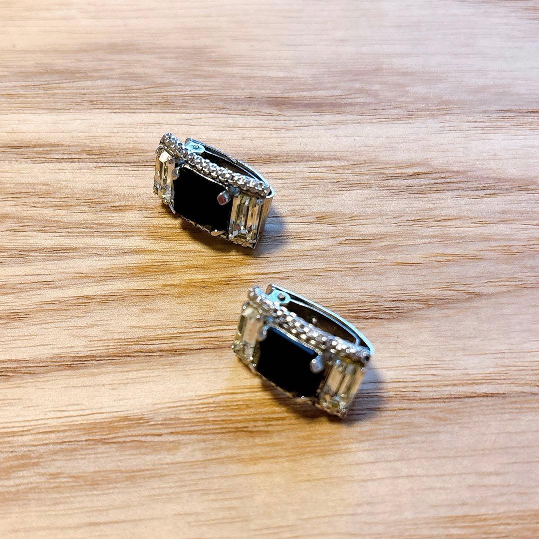 ヴィンテージイヤリング シルバー×オニキス×クリスタル — image 2